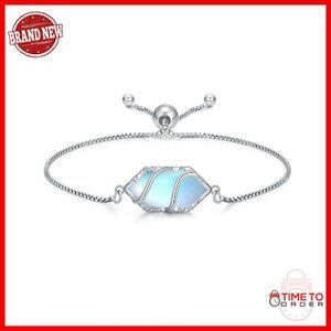 925 Sterling Silver Hexagon Moonstone Link Bracelet Adjustable Fine Jewelry
